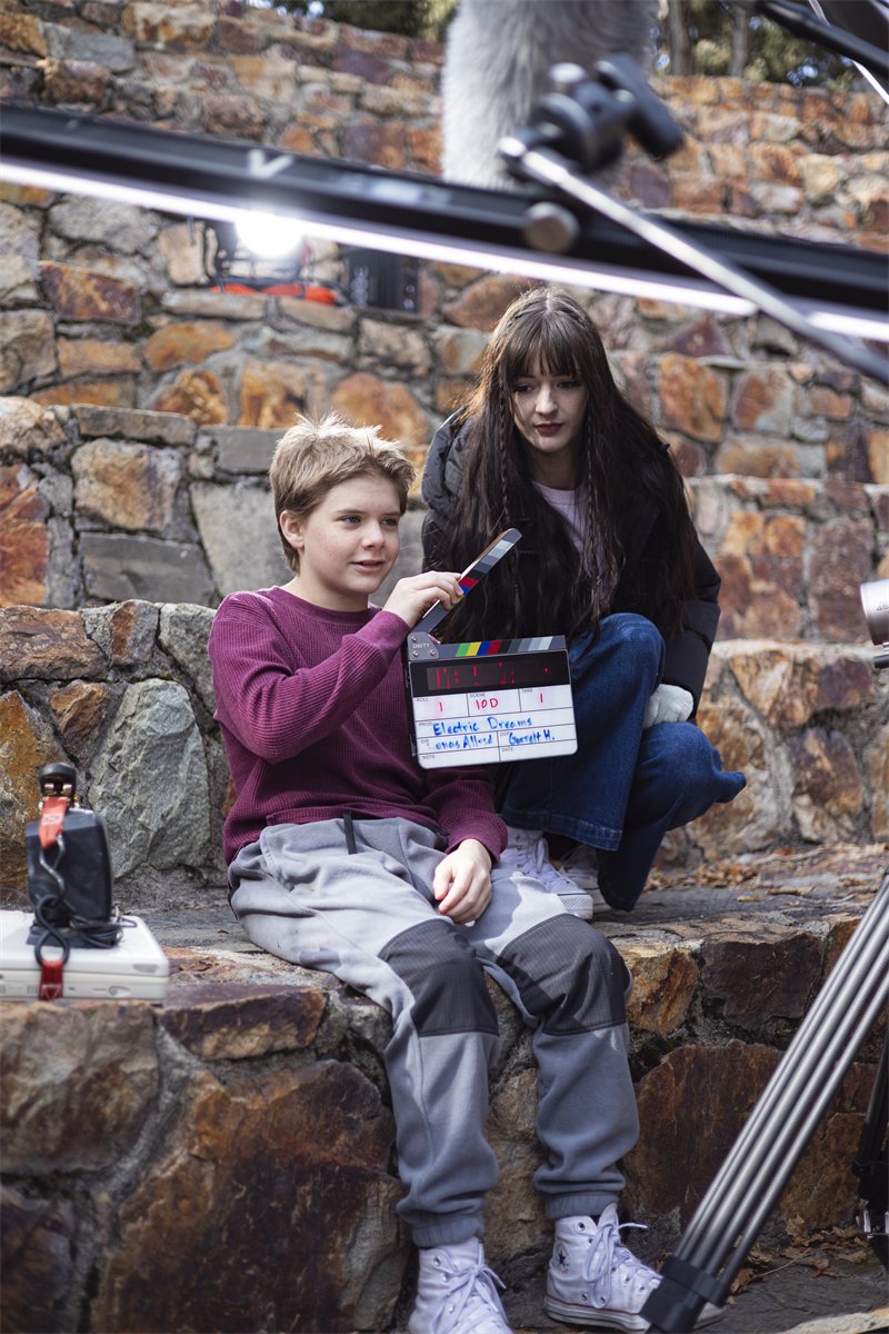 Morgan on set
